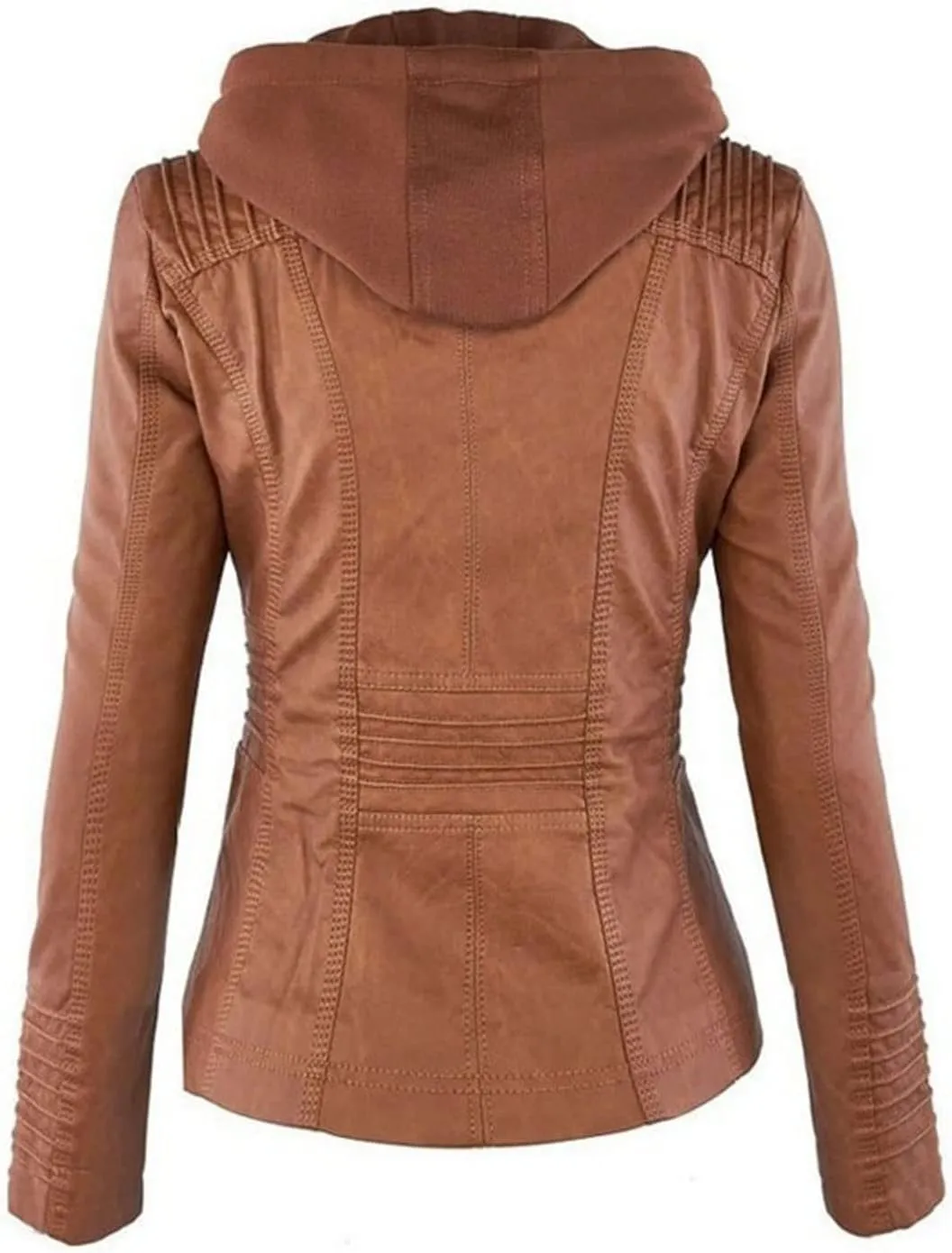JEsilunmaMY Women's Hooded Leather Jacket Long Sleeve Zip Up Short Biker Coat with Pocket Slim Fit Motorcycle Bomber Outwear