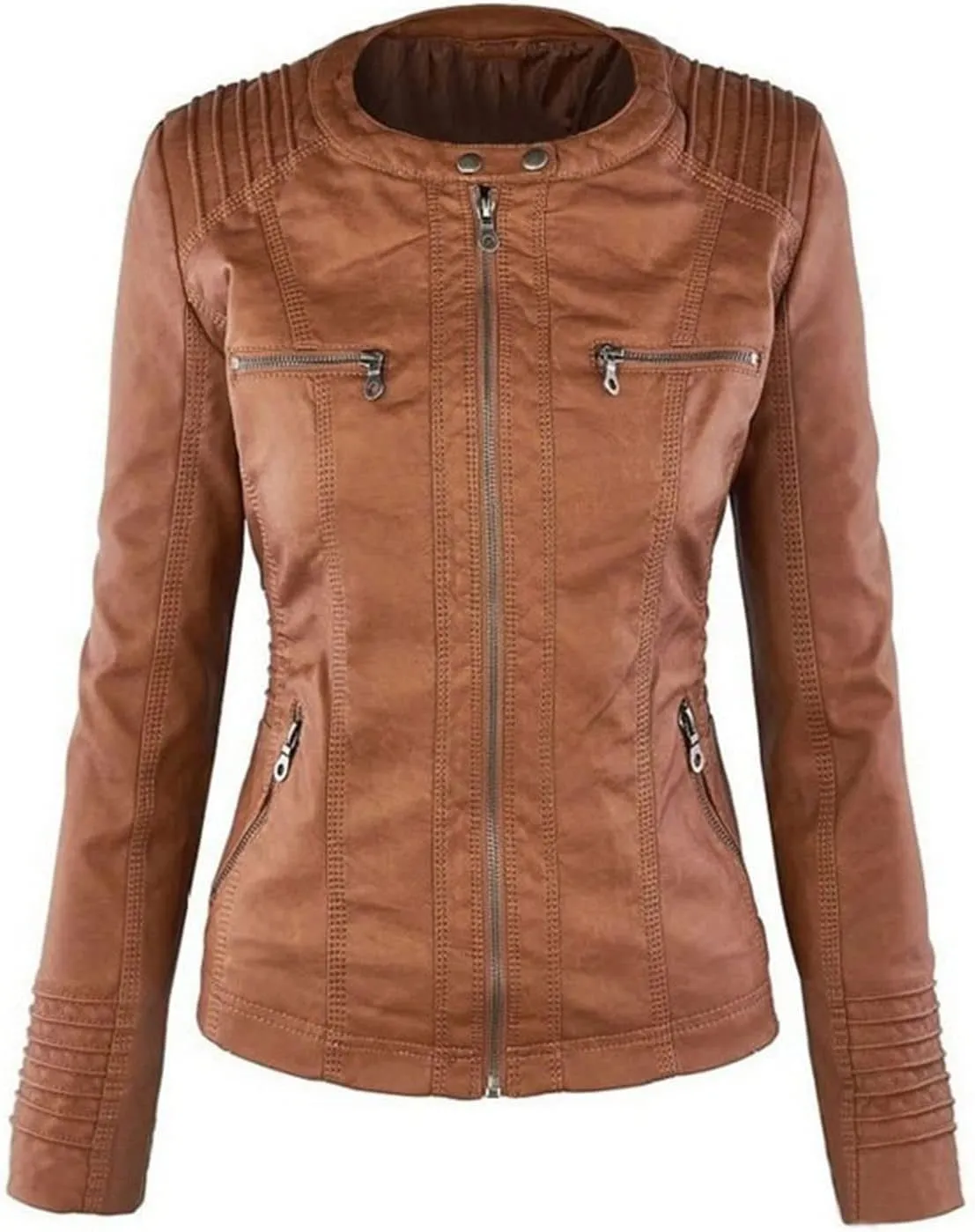 JEsilunmaMY Women's Hooded Leather Jacket Long Sleeve Zip Up Short Biker Coat with Pocket Slim Fit Motorcycle Bomber Outwear