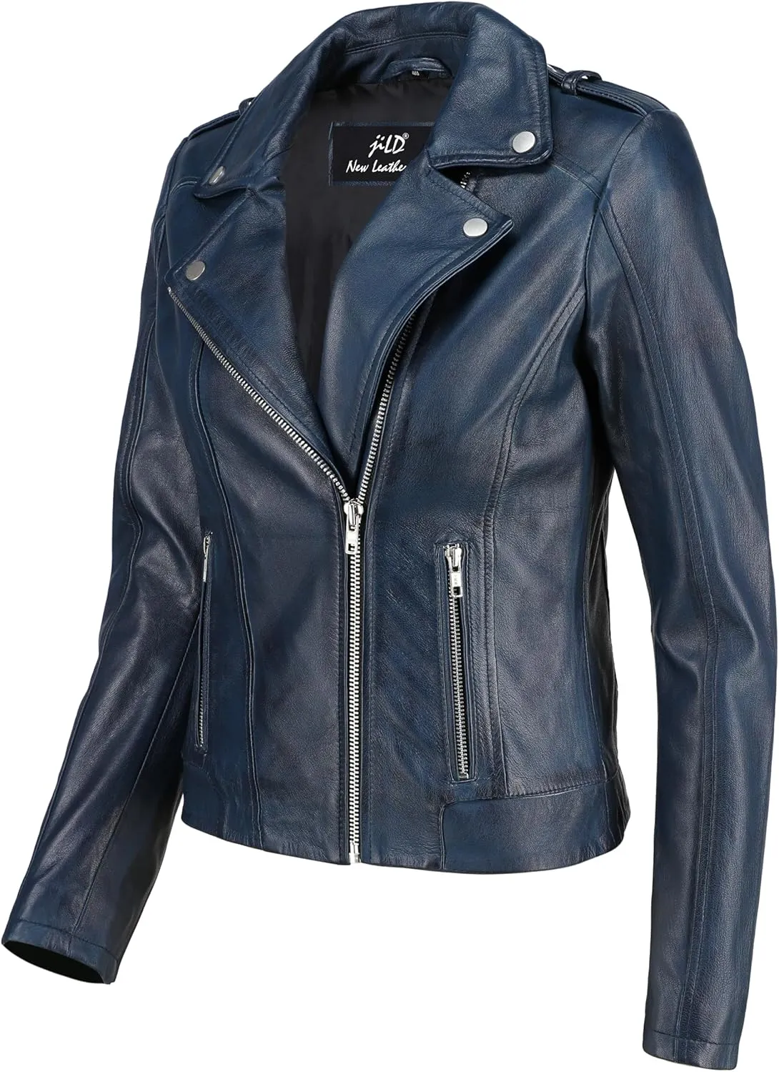 Jild Biker Style Vintage Leather Jacket Women - Casual Fashion Motorcycle Zip-Up Lightweight Coat Collar Women Leather Jacket