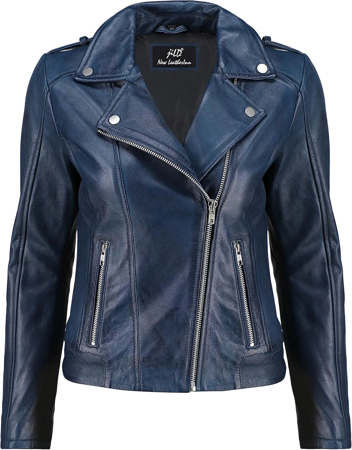 Jild Biker Style Vintage Leather Jacket Women - Casual Fashion Motorcycle Zip-Up Lightweight Coat Collar Women Leather Jacket