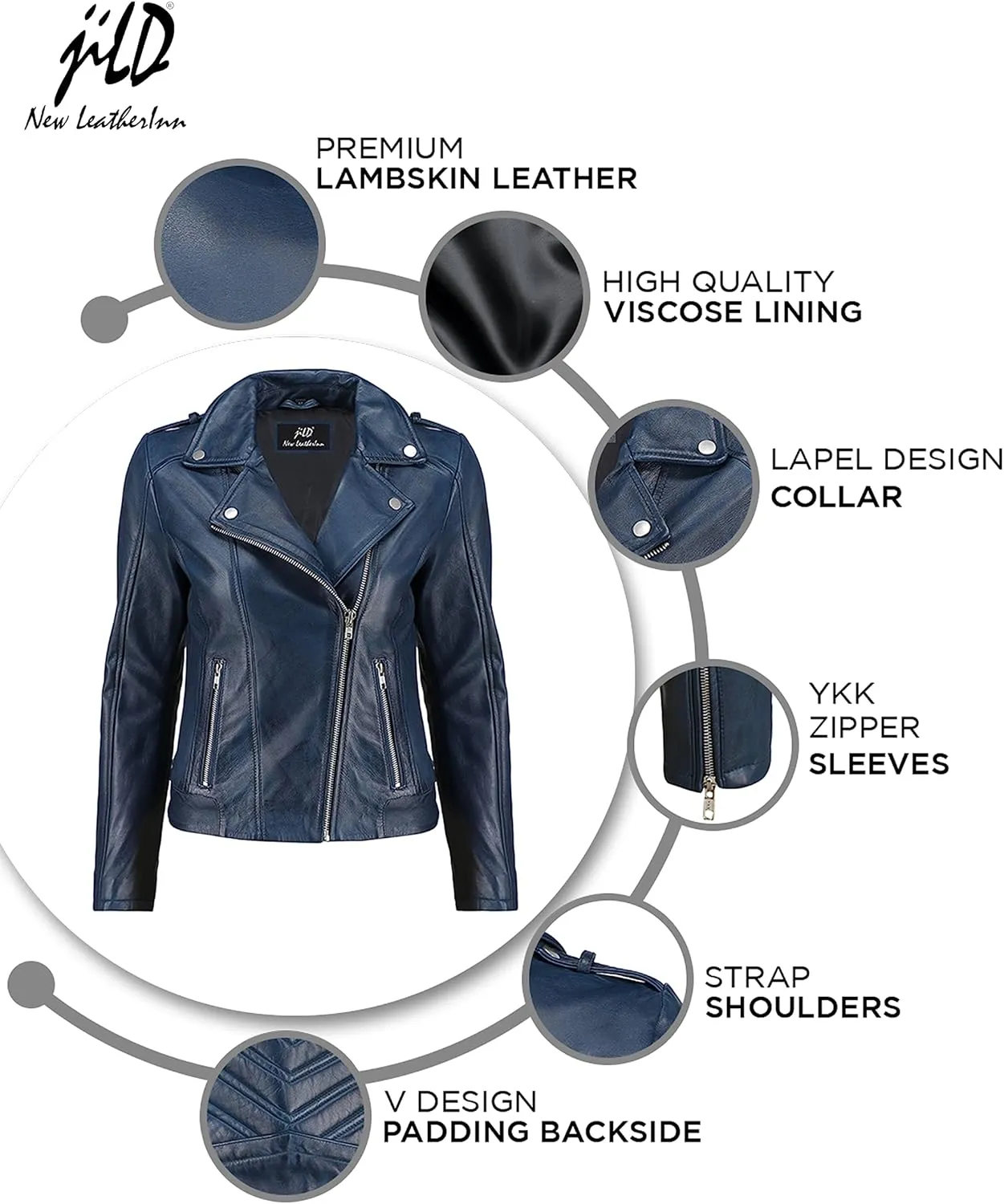 Jild Biker Style Vintage Leather Jacket Women - Casual Fashion Motorcycle Zip-Up Lightweight Coat Collar Women Leather Jacket