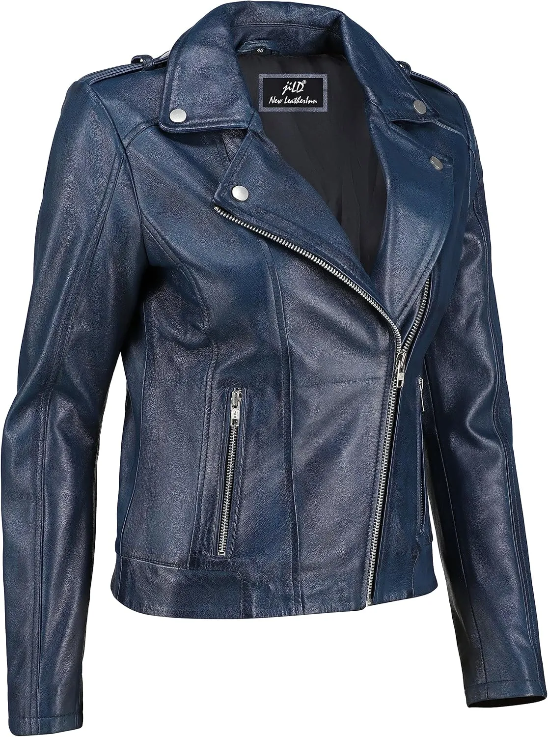 Jild Biker Style Vintage Leather Jacket Women - Casual Fashion Motorcycle Zip-Up Lightweight Coat Collar Women Leather Jacket