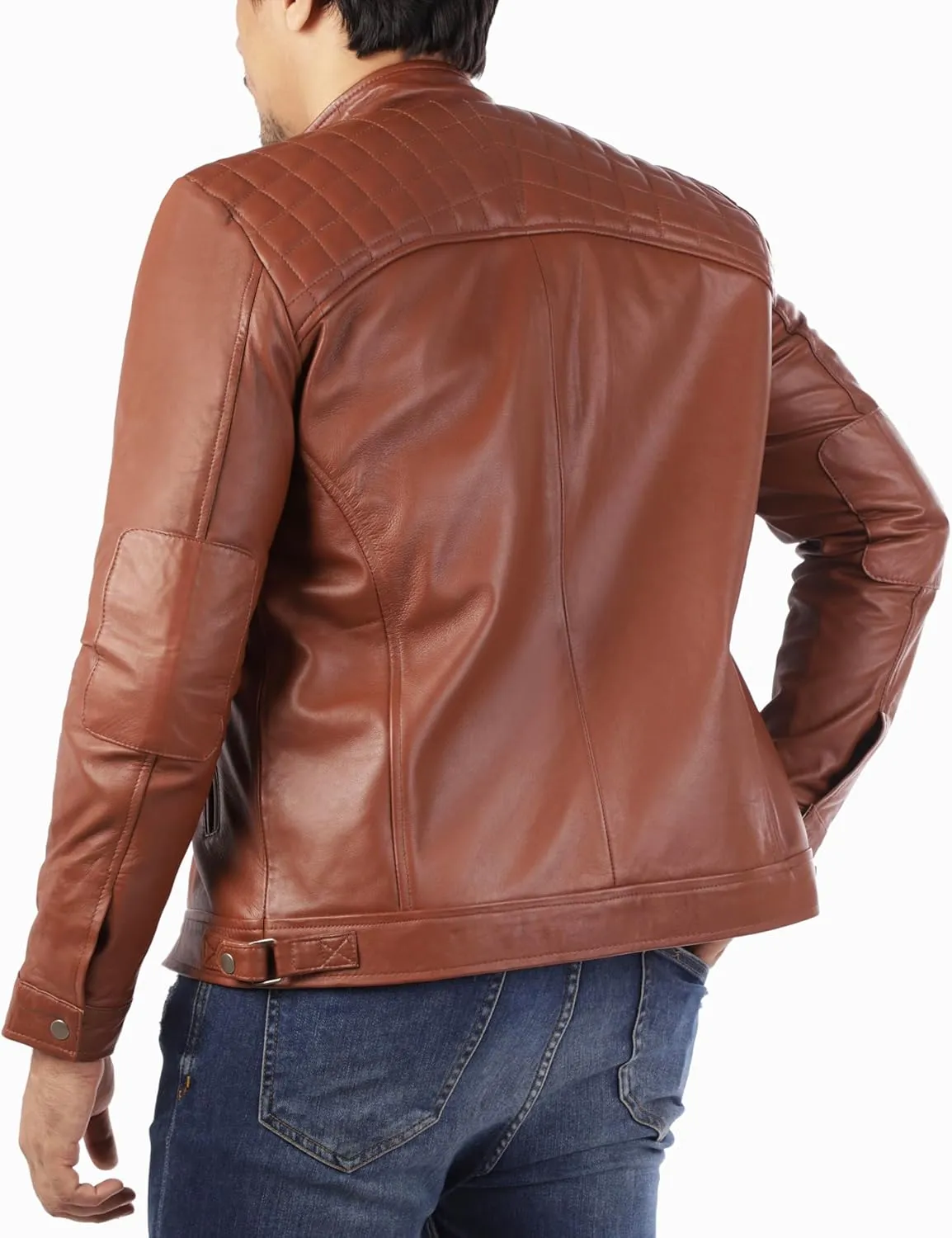 Jild Signature Diamond Style Lambskin Leather Jacket Men - Premium Leather Caf Racer Vintage Look Motorcycle Jacket Men