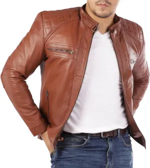 Jild Signature Diamond Style Lambskin Leather Jacket Men - Premium Leather Caf Racer Vintage Look Motorcycle Jacket Men