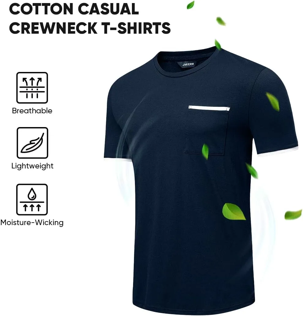 JMIERR Mens T-Shirt Cotton Crewneck Basic Tee Casual Short Sleeve Shirts Active Quick Dry 3 Pack Tops with Pocket