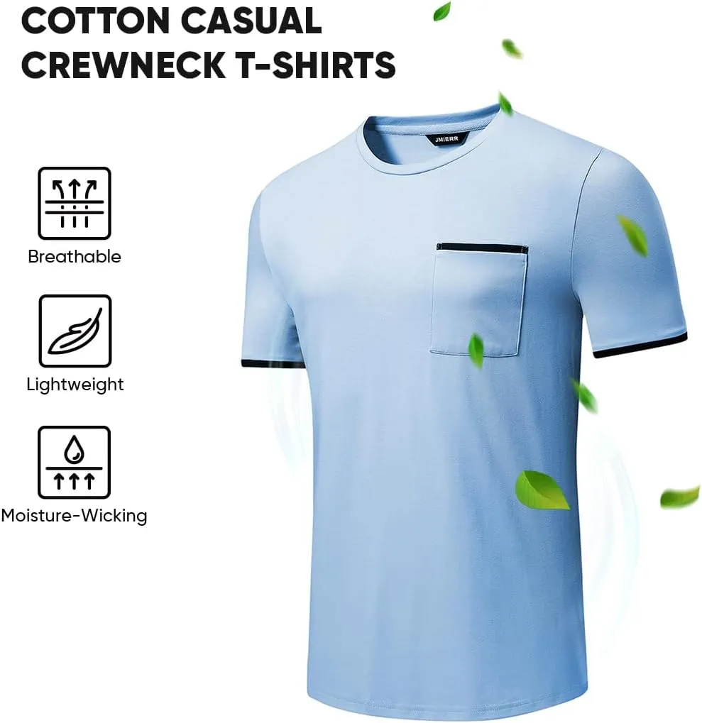 JMIERR Mens T-Shirt Cotton Crewneck Basic Tee Casual Short Sleeve Shirts Active Quick Dry 3 Pack Tops with Pocket