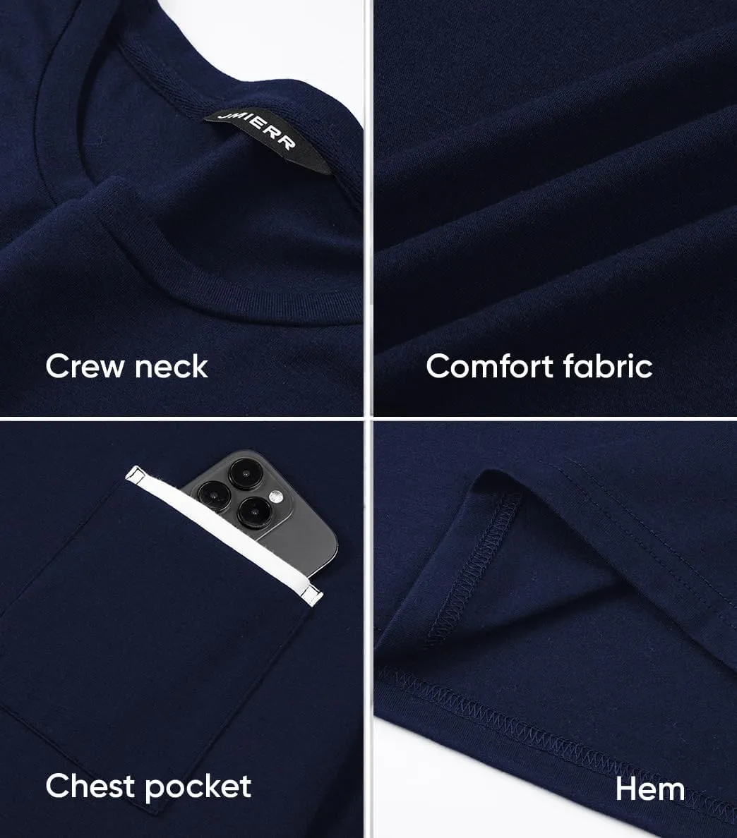 JMIERR Mens T-Shirt Cotton Crewneck Basic Tee Casual Short Sleeve Shirts Active Quick Dry 3 Pack Tops with Pocket
