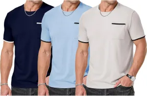 JMIERR Mens T-Shirt Cotton Crewneck Basic Tee Casual Short Sleeve Shirts Active Quick Dry 3 Pack Tops with Pocket