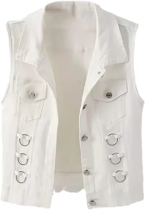 Kelsiop Fashion Denim Vest Women's Spring And Autumn Sleeveless All-Match Top Short Jacket Denim Vest
