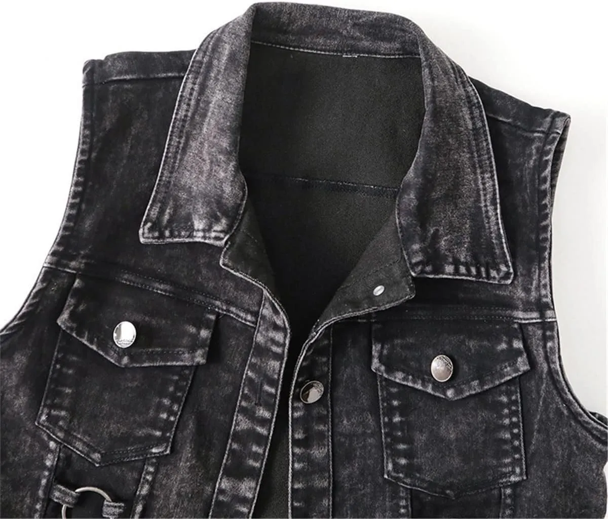 Kelsiop Fashion Denim Vest Women's Spring And Autumn Sleeveless All-Match Top Short Jacket Denim Vest