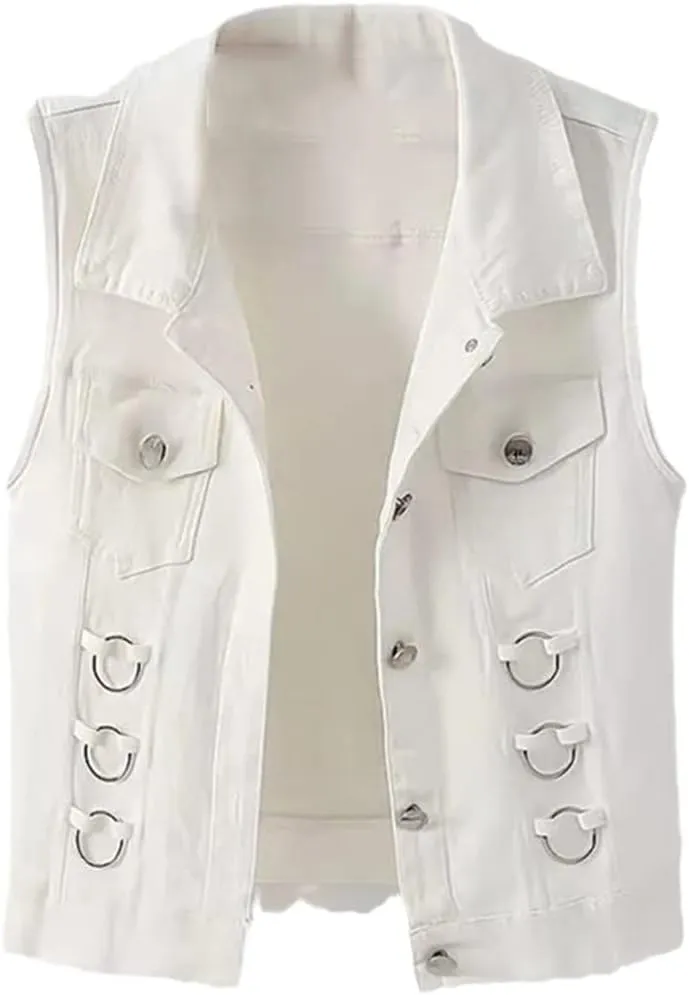 Kelsiop Fashion Denim Vest Women's Spring And Autumn Sleeveless All-Match Top Short Jacket Denim Vest