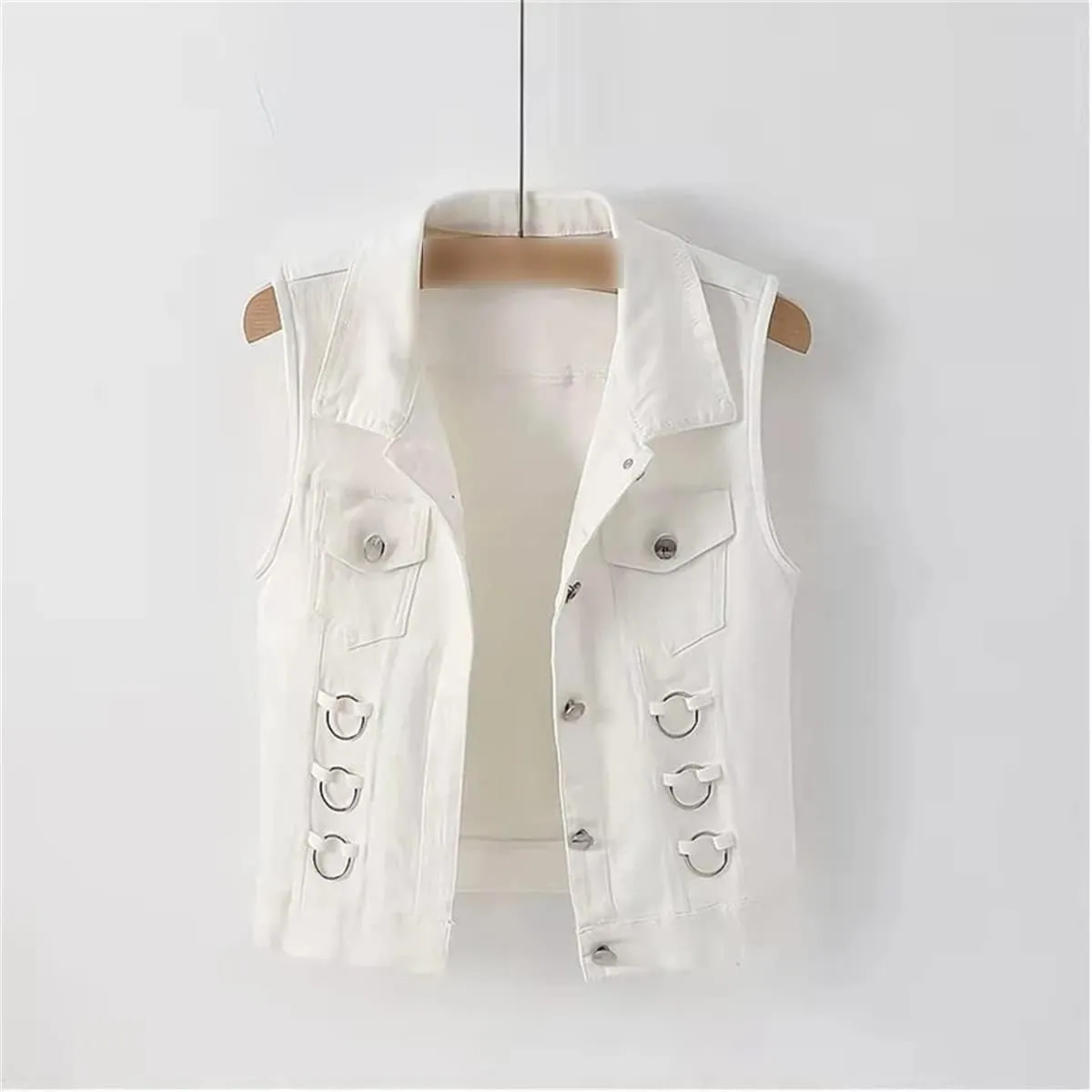 Kelsiop Fashion Denim Vest Women's Spring And Autumn Sleeveless All-Match Top Short Jacket Denim Vest