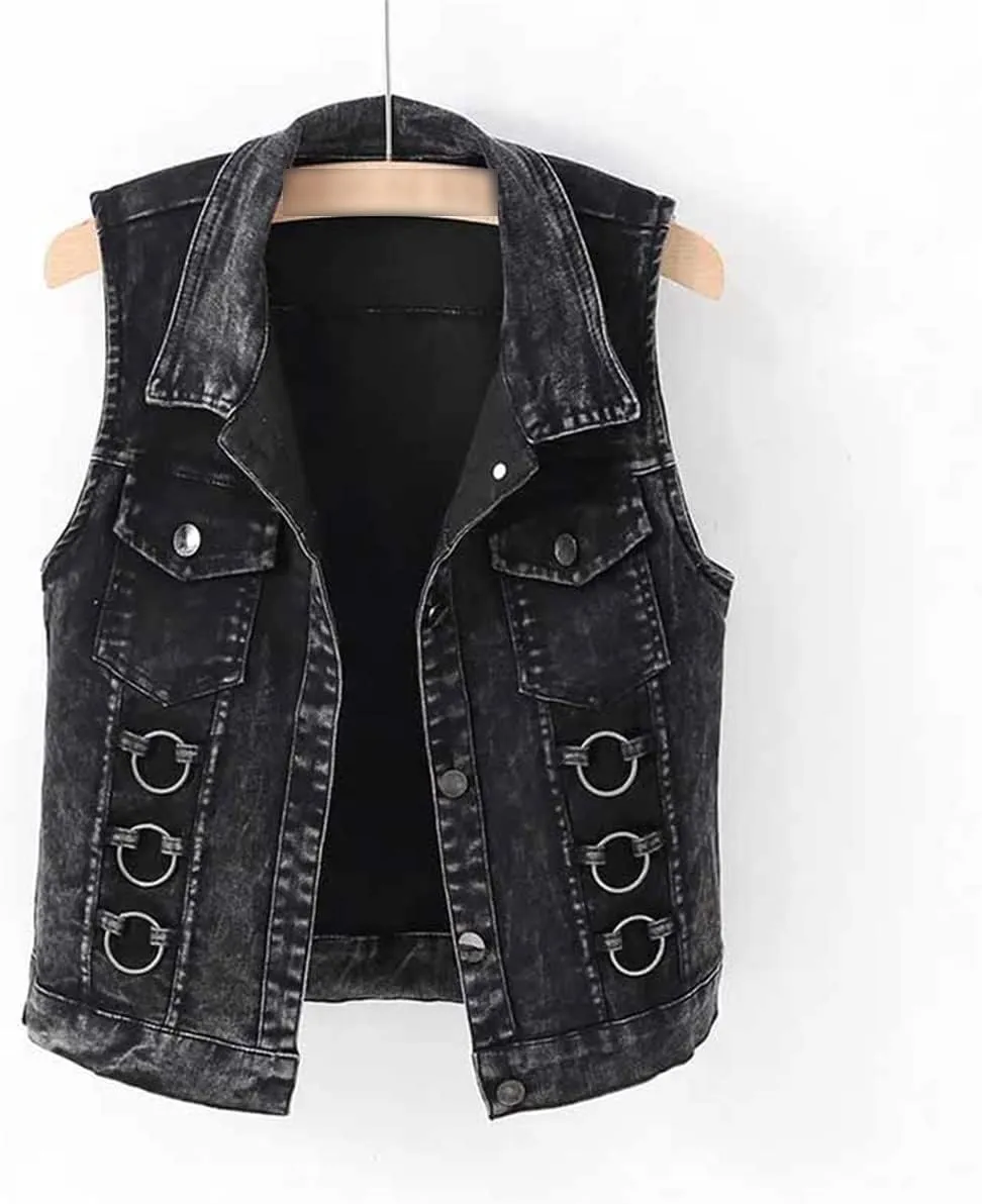 Kelsiop Fashion Denim Vest Women's Spring And Autumn Sleeveless All-Match Top Short Jacket Denim Vest