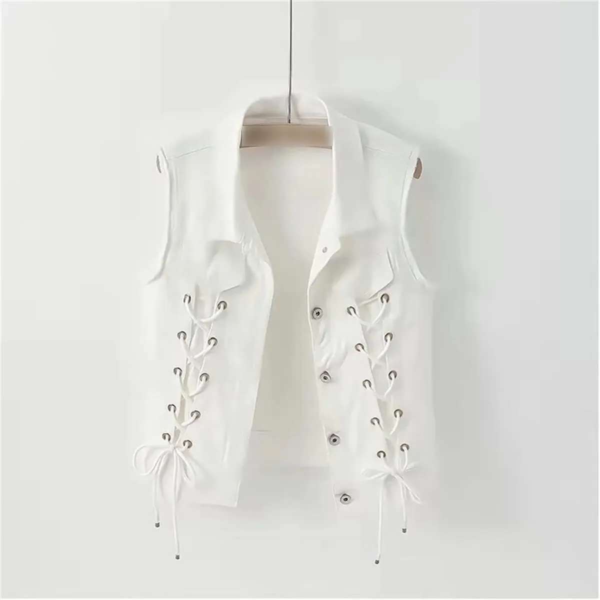 Kelsiop Fashion Denim Vest Women's Spring And Autumn Sleeveless All-Match Top Short Jacket Denim Vest