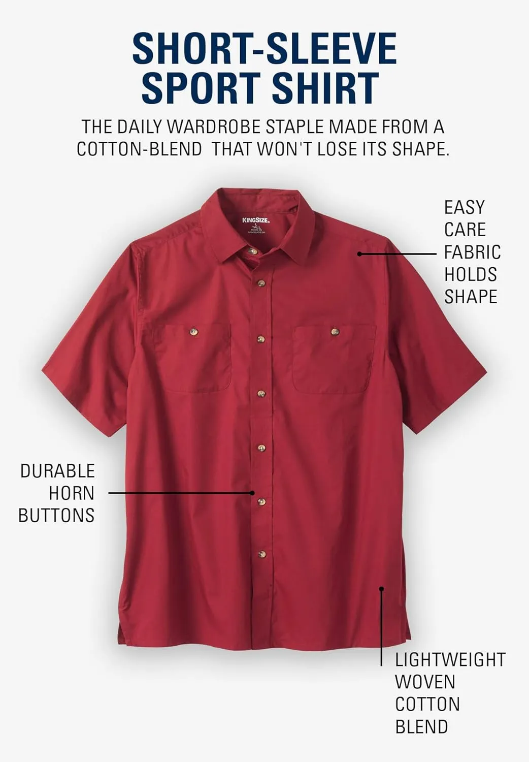 KingSize Men's Big & Tall Short-Sleeve Pocket Sport Shirt