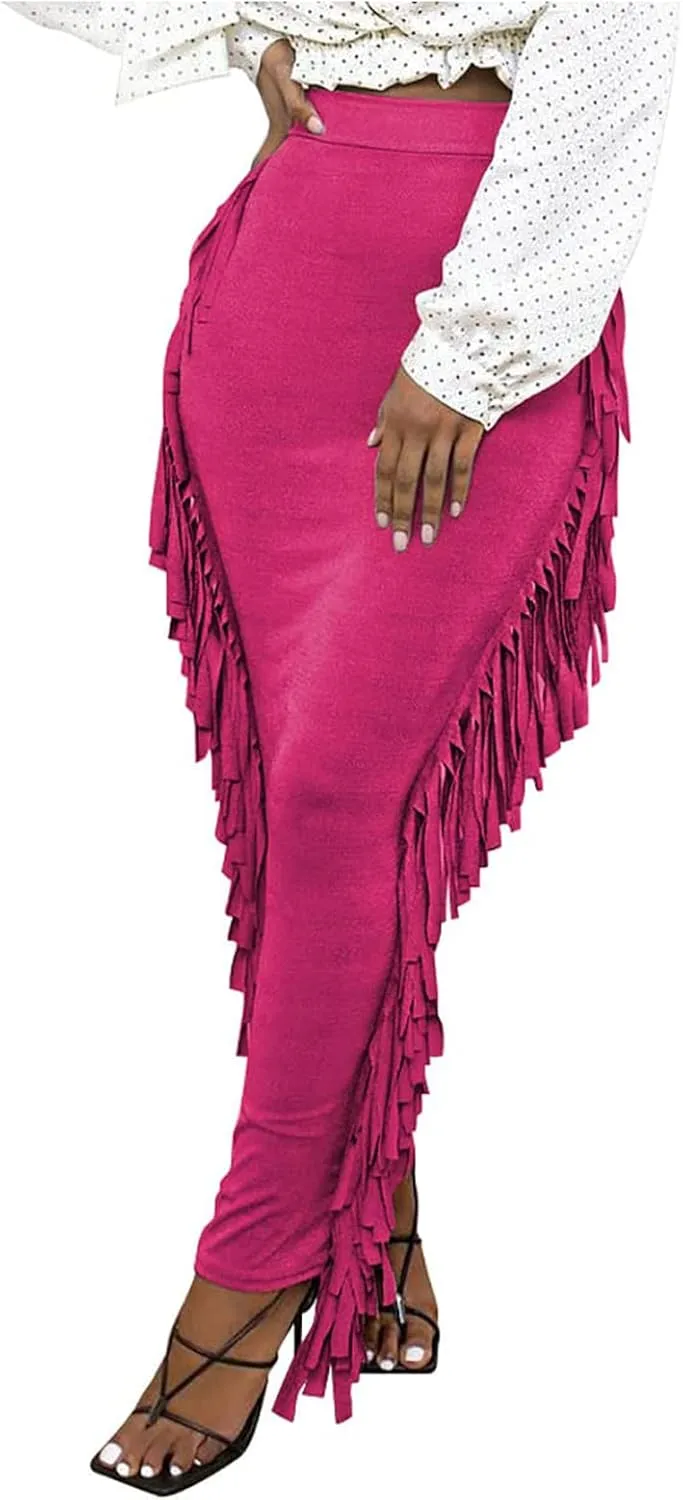 kinstell Women's Elastic High Waist Slim Bodycon Tassels Long Maxi Clubwear Night Out Pencil Skirts
