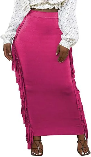 kinstell Women's Elastic High Waist Slim Bodycon Tassels Long Maxi Clubwear Night Out Pencil Skirts