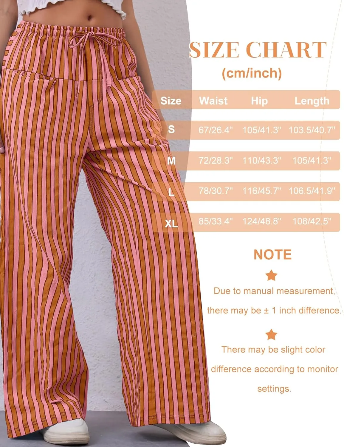 Kissonic Women Striped Pants Casual Drawstring Wide Leg Trousers Loose Lounge Pajama Pants with Pockets