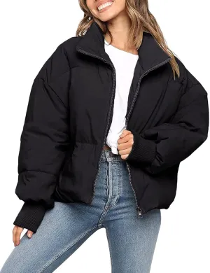 Kissonic Women's Cropped Puffer Jacket Full Zip Short Quilted Padded Down Coat