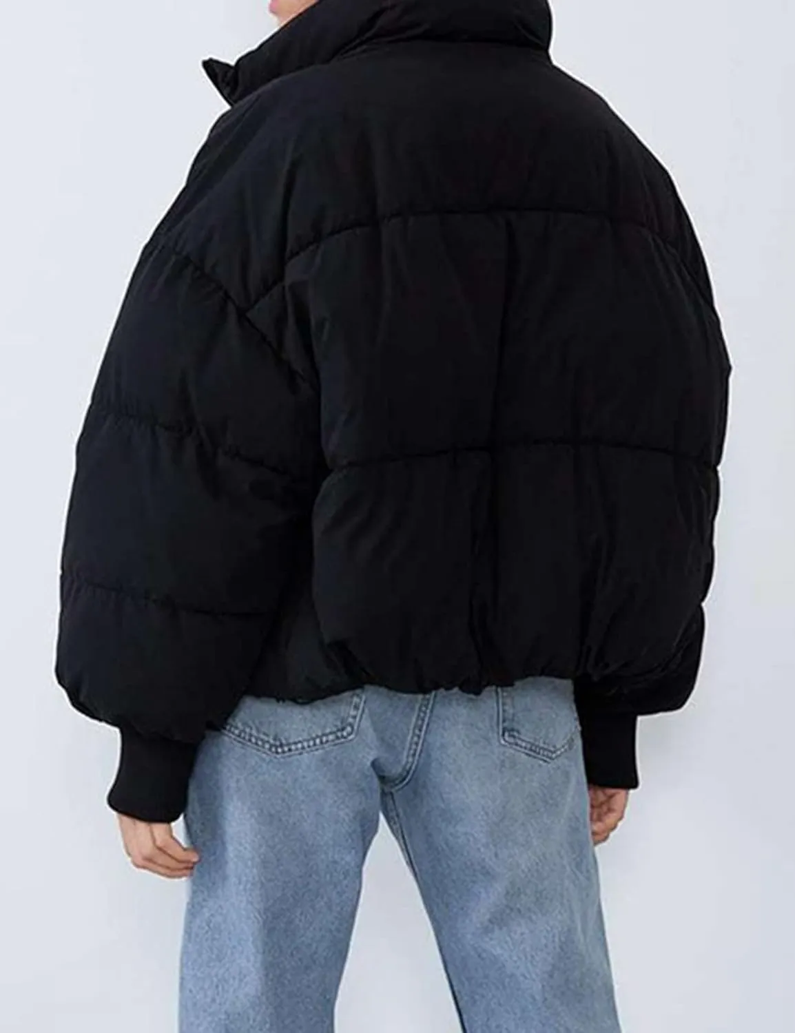 Kissonic Women's Cropped Puffer Jacket Full Zip Short Quilted Padded Down Coat