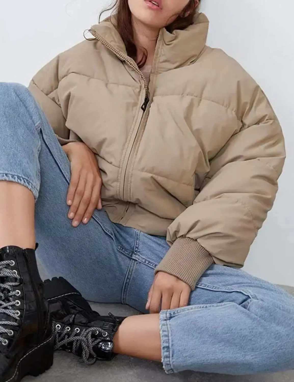 Kissonic Women's Cropped Puffer Jacket Full Zip Short Quilted Padded Down Coat