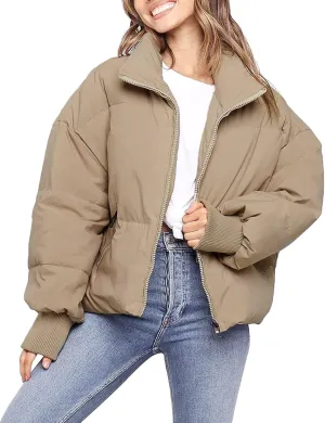 Kissonic Women's Cropped Puffer Jacket Full Zip Short Quilted Padded Down Coat