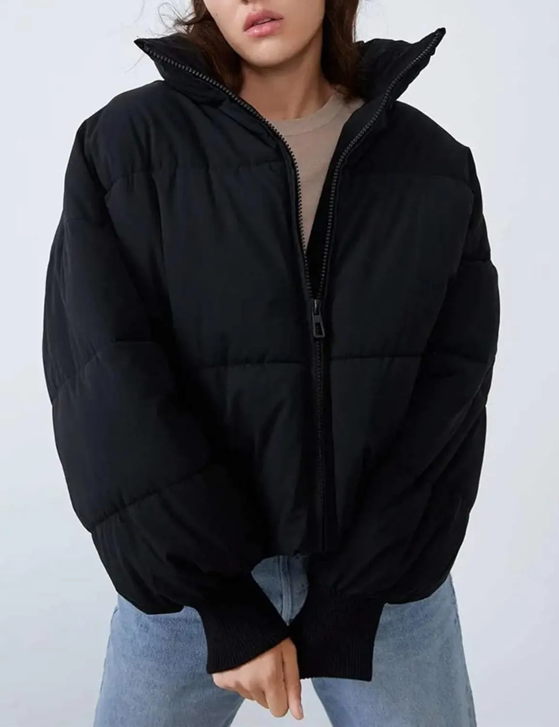 Kissonic Women's Cropped Puffer Jacket Full Zip Short Quilted Padded Down Coat