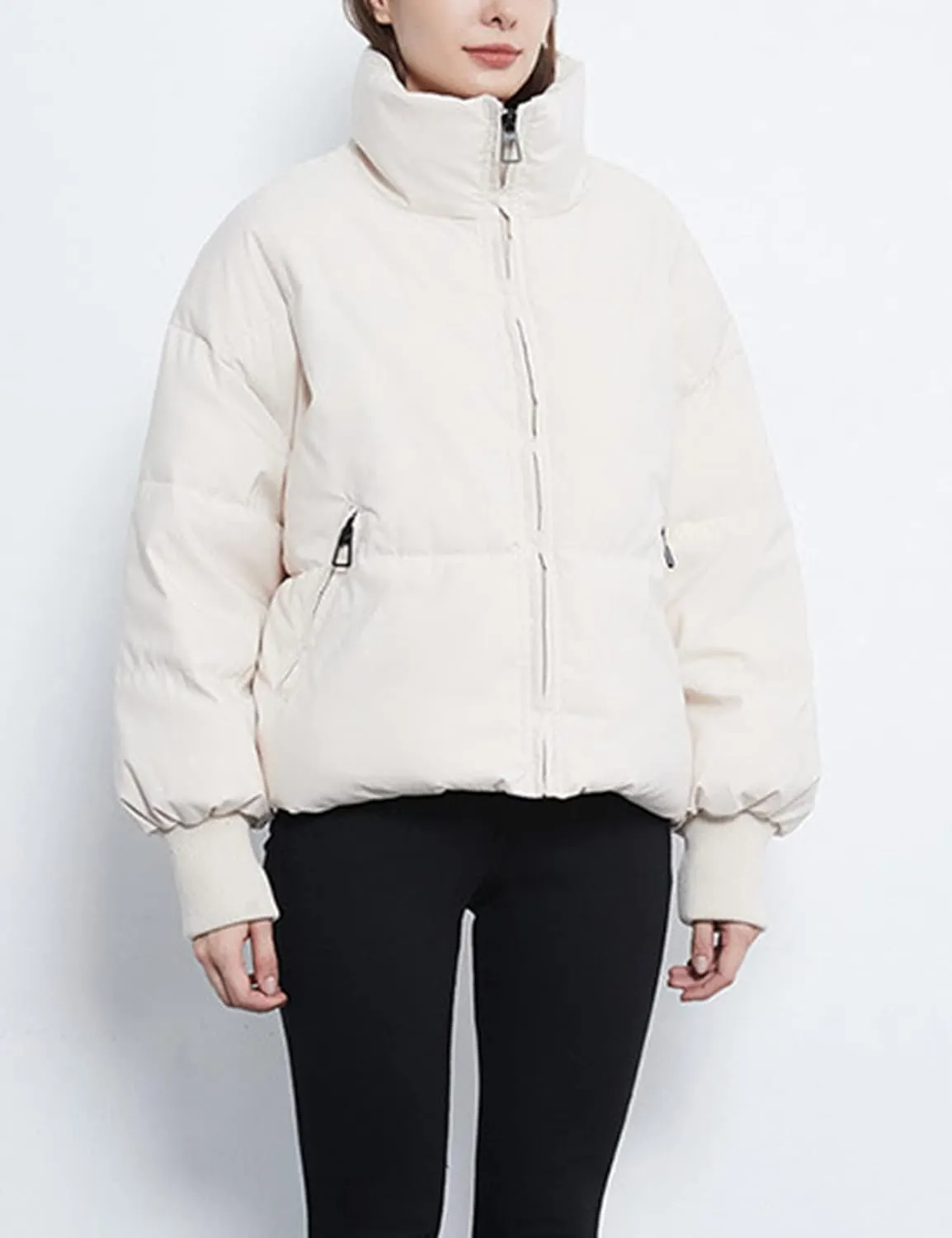 Kissonic Women's Cropped Puffer Jacket Full Zip Short Quilted Padded Down Coat