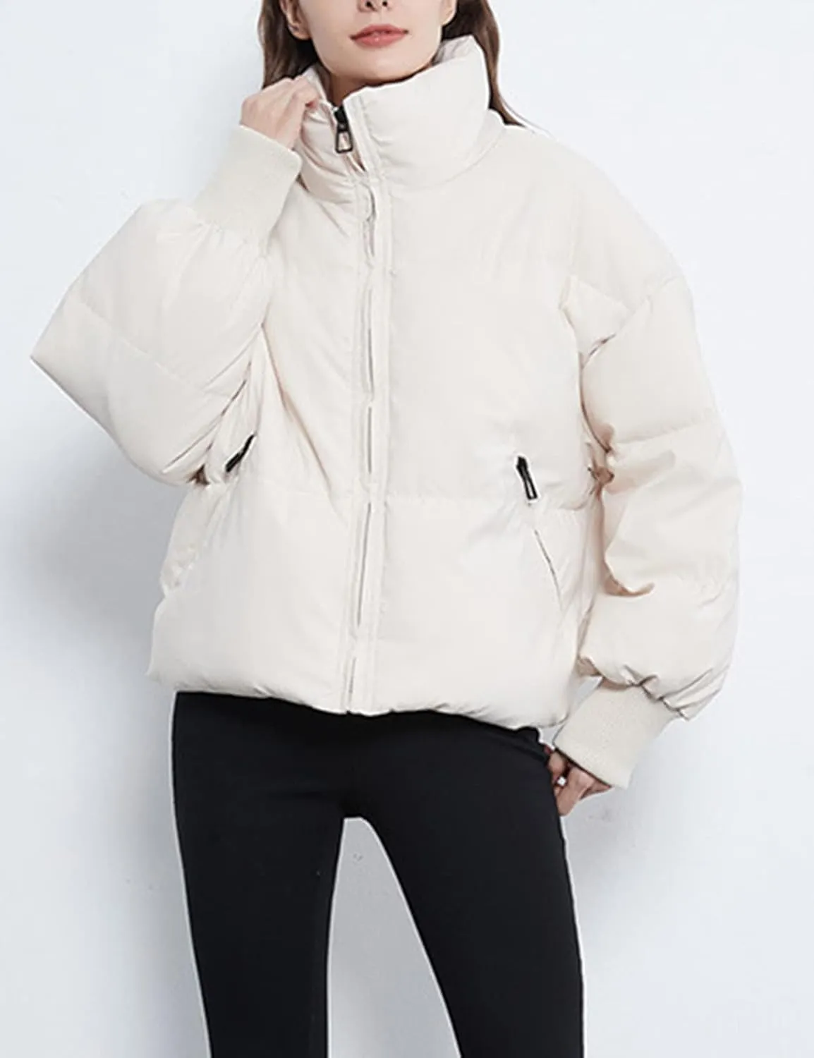 Kissonic Women's Cropped Puffer Jacket Full Zip Short Quilted Padded Down Coat