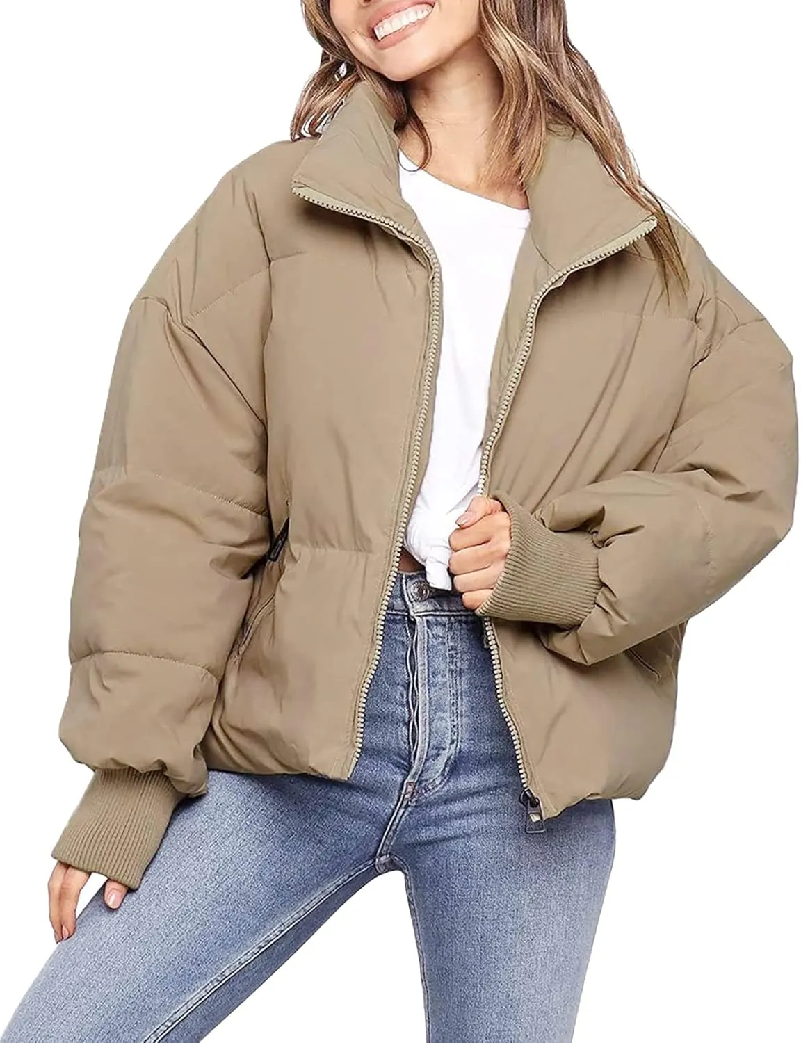 Kissonic Women's Cropped Puffer Jacket Full Zip Short Quilted Padded Down Coat