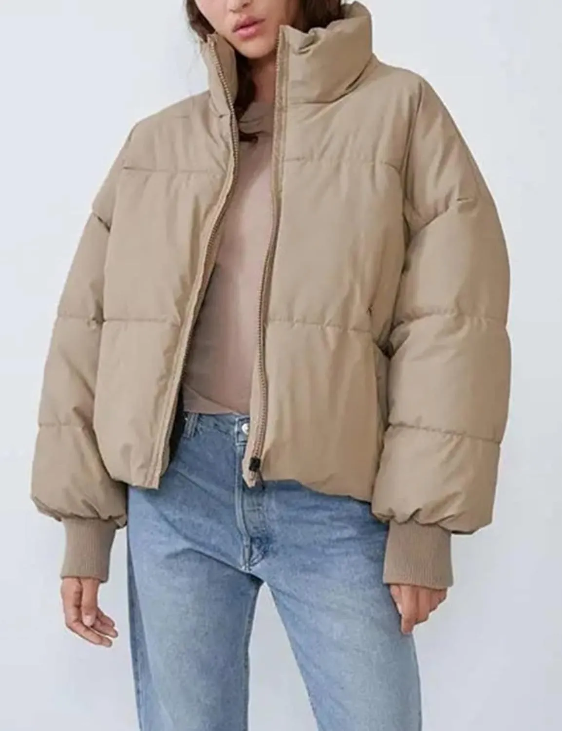 Kissonic Women's Cropped Puffer Jacket Full Zip Short Quilted Padded Down Coat