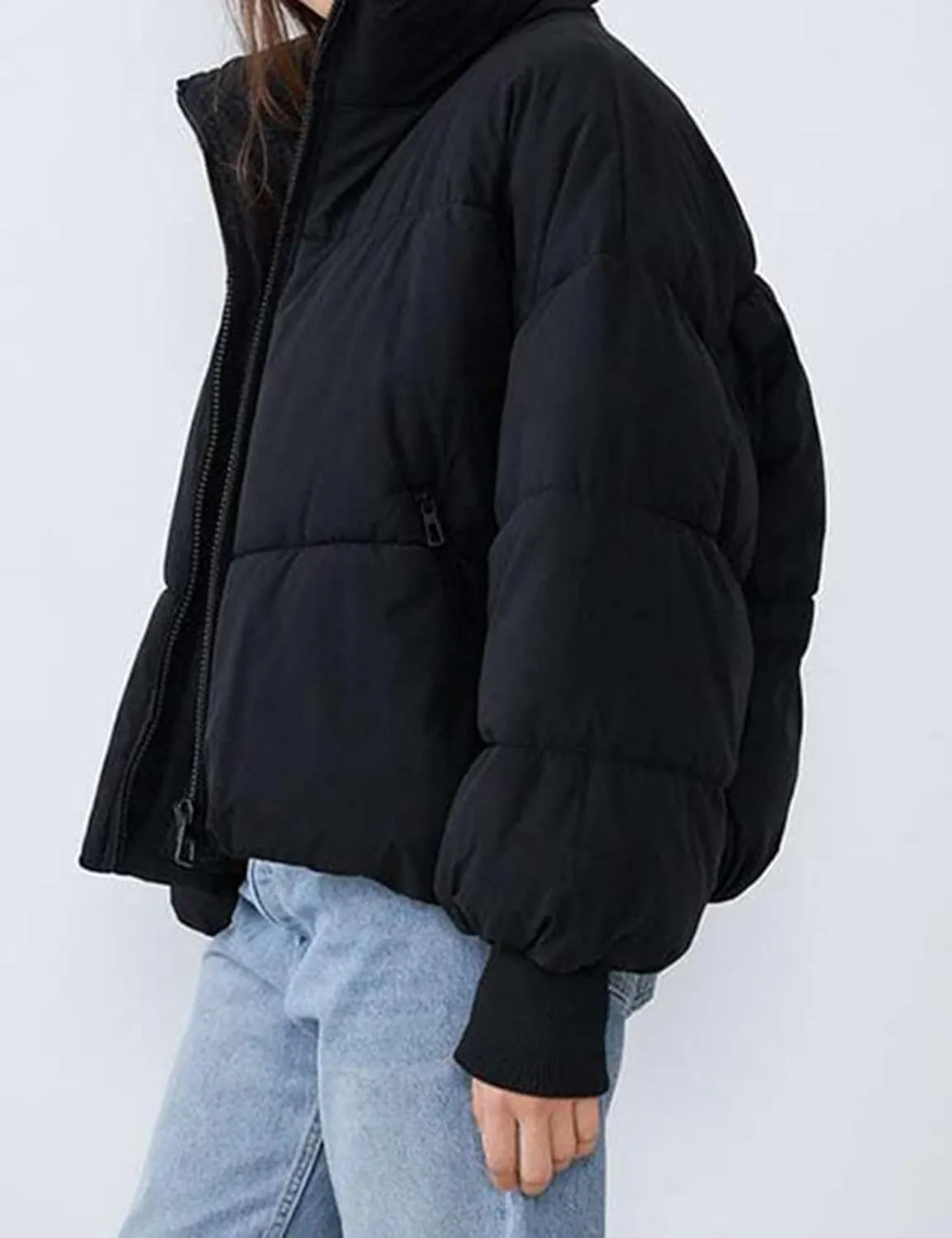 Kissonic Women's Cropped Puffer Jacket Full Zip Short Quilted Padded Down Coat