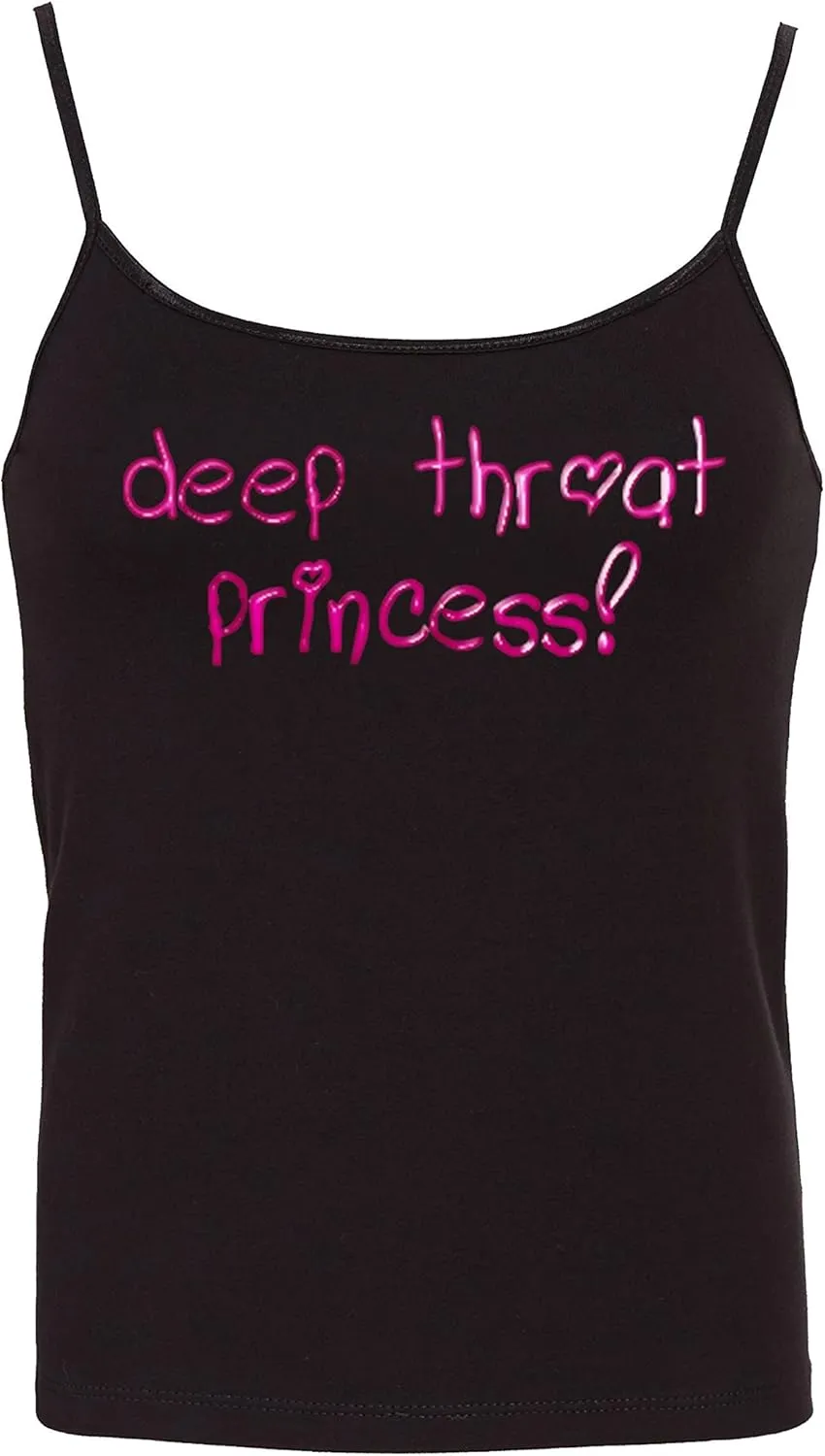Knaughty Knickers Deep Throat Princess Oral Queen Cum Slut Fun Flirty Camisole Cami Tank Top Sleep Wear Fitted Scoop Neck
