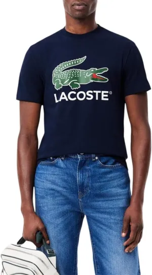 Lacoste Mens Regular Fit Short Sleeve Crew Neck Tee Shirt W Large Croc and Lacoste Graphic on the Front of the Chest
