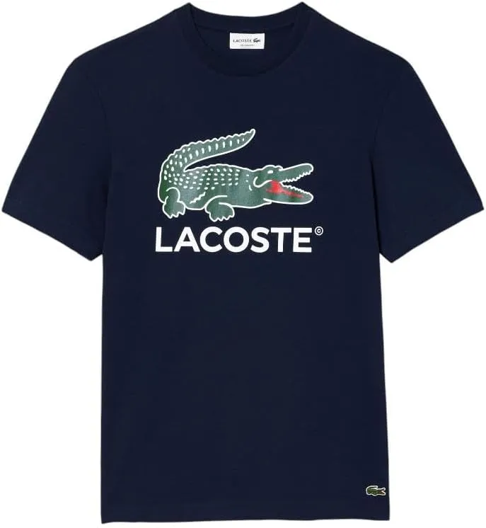 Lacoste Mens Regular Fit Short Sleeve Crew Neck Tee Shirt W Large Croc and Lacoste Graphic on the Front of the Chest