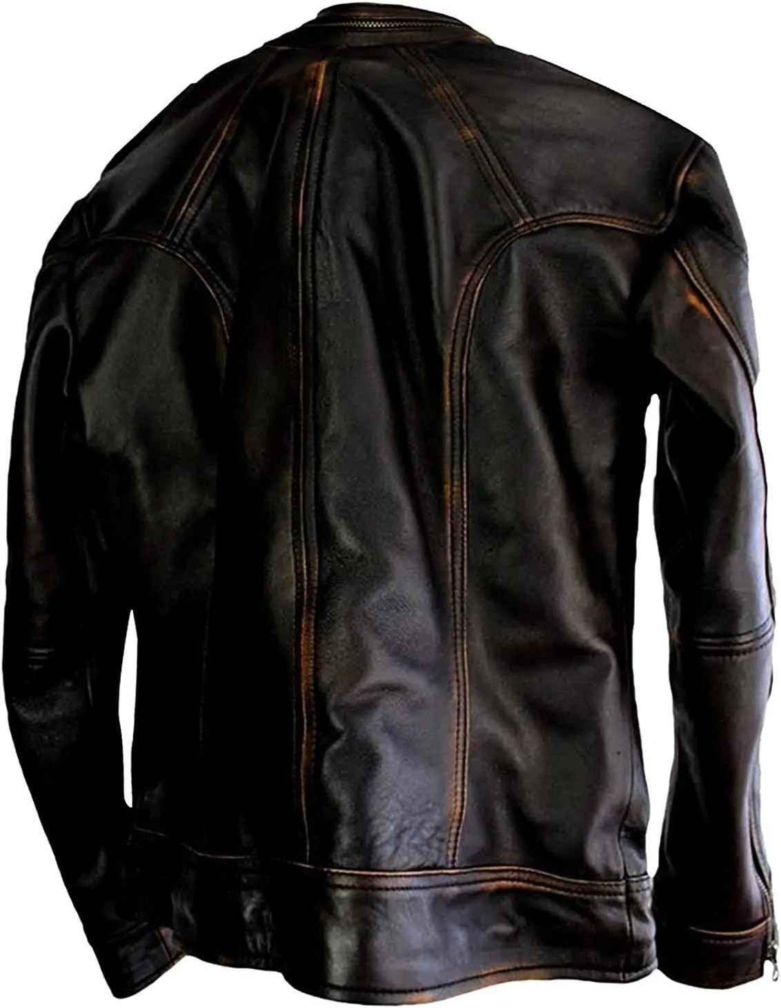 Lambskin Leather Jacket for Men - Vintage Distressed Brown Biker Coat