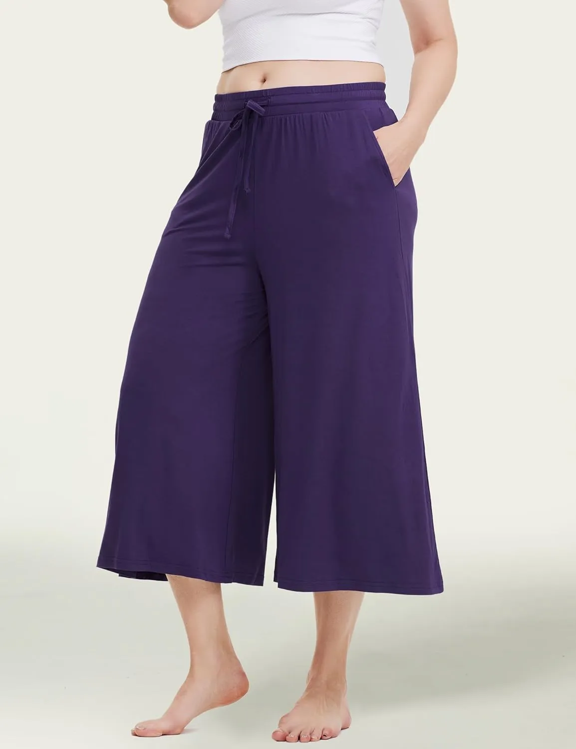 LazyCozy Women's Bamboo-Derived Viscose Capri Pajama Pants, Casual Wide Leg Lounge Pants Pajama Bottoms
