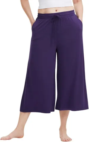 LazyCozy Women's Bamboo-Derived Viscose Capri Pajama Pants, Casual Wide Leg Lounge Pants Pajama Bottoms