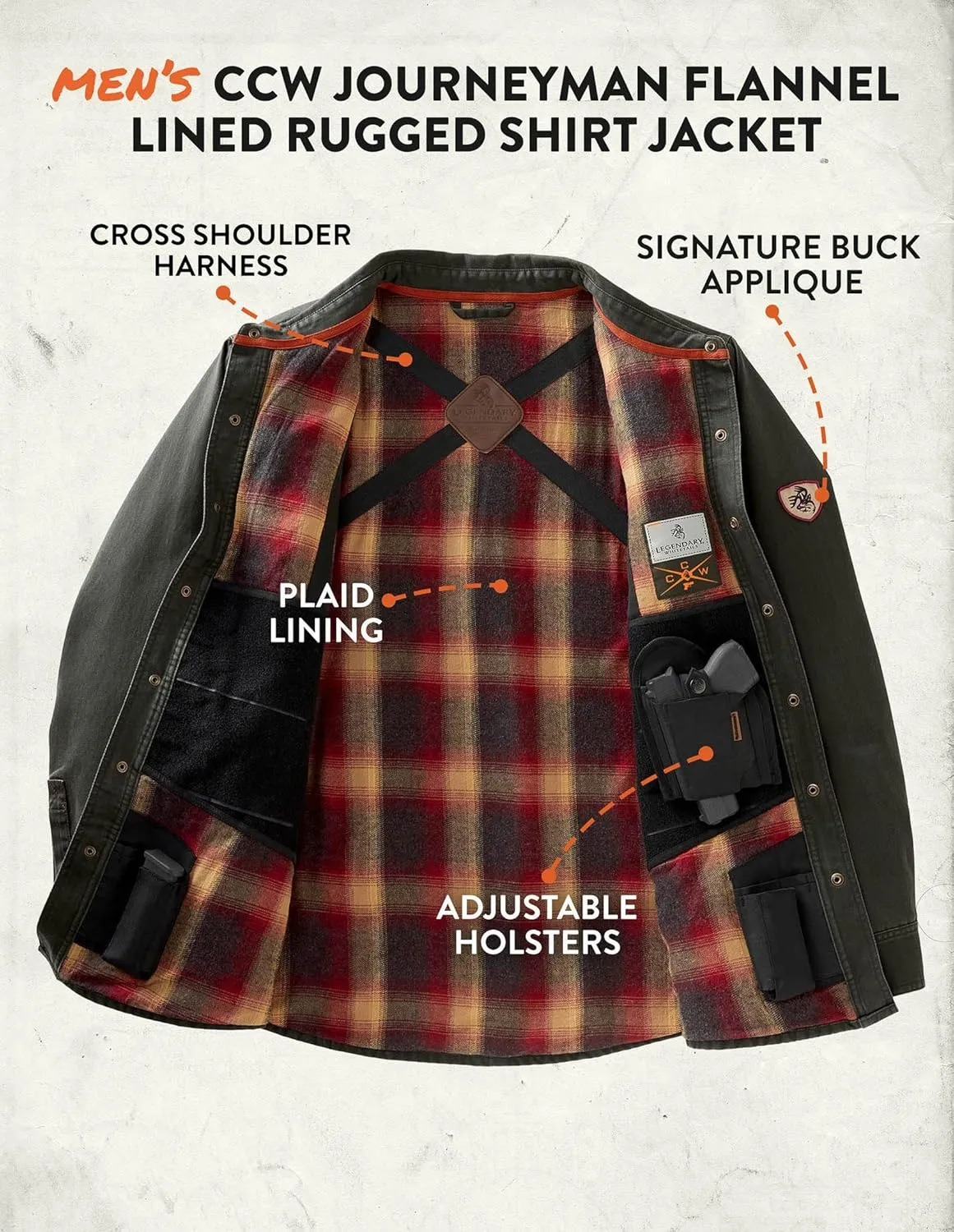 Legendary Whitetails Men's Conceal and Carry Journeyman Shirt Jacket