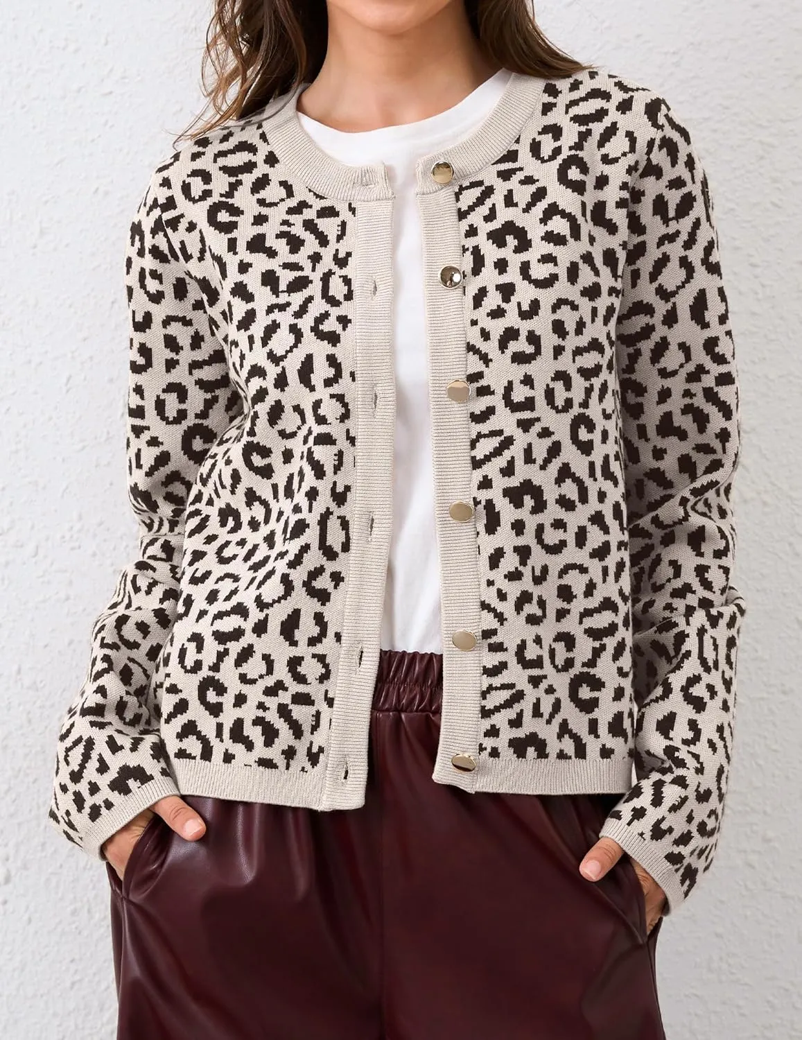Leopard Cardigan Long Sleeve Open Front Button Up Cheetah Print Top Leopard Sweater Coat Cropped Cardigan Jackets