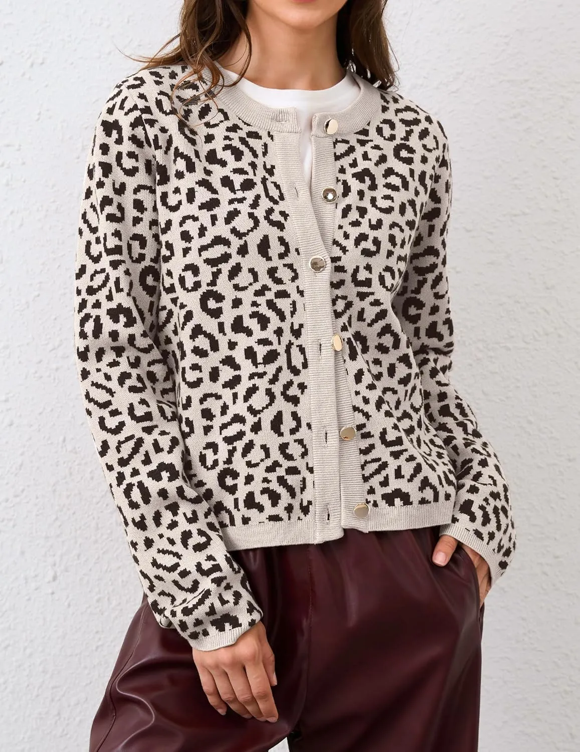 Leopard Cardigan Long Sleeve Open Front Button Up Cheetah Print Top Leopard Sweater Coat Cropped Cardigan Jackets