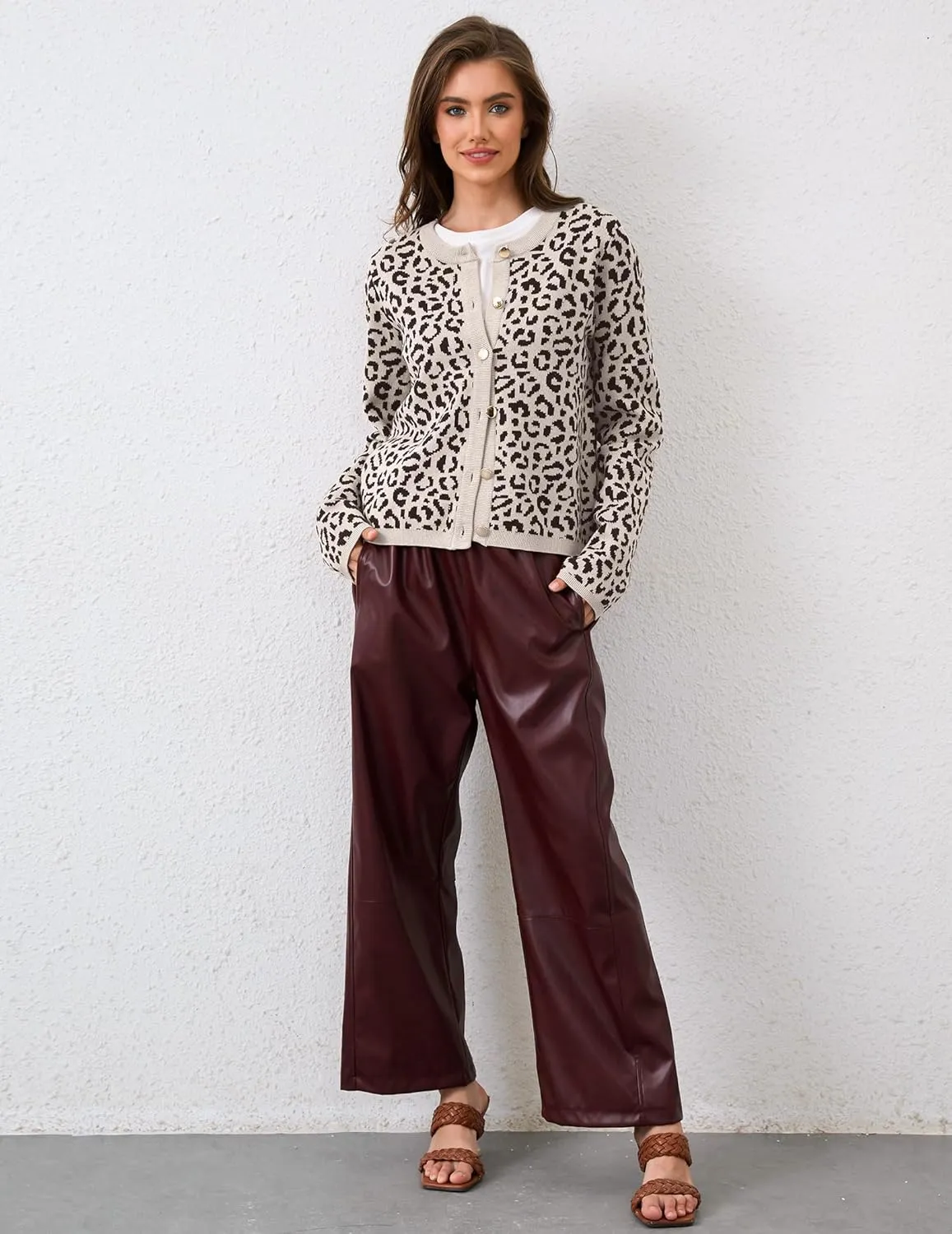 Leopard Cardigan Long Sleeve Open Front Button Up Cheetah Print Top Leopard Sweater Coat Cropped Cardigan Jackets