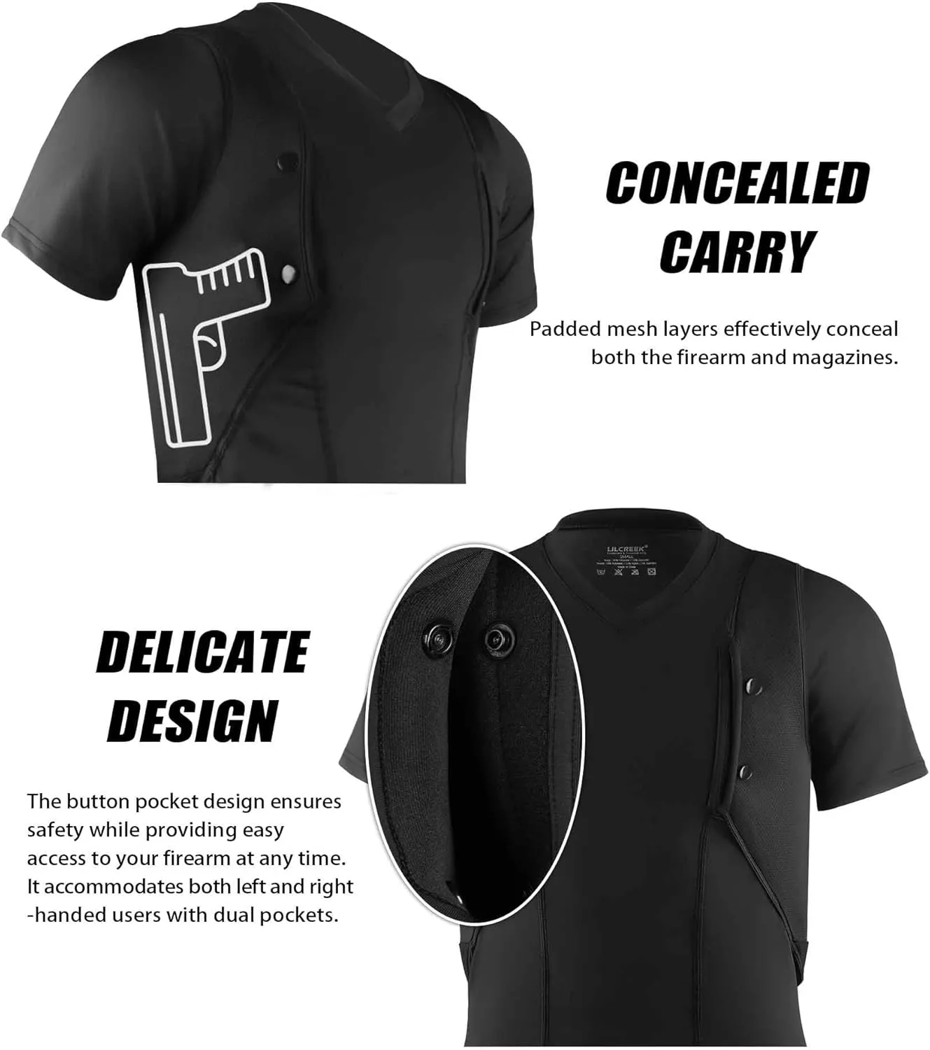 Lilcreek Concealed Carry Shirt for Men, Tactical Short Sleeve Tee with Holster Pockets & Stretch Fabric