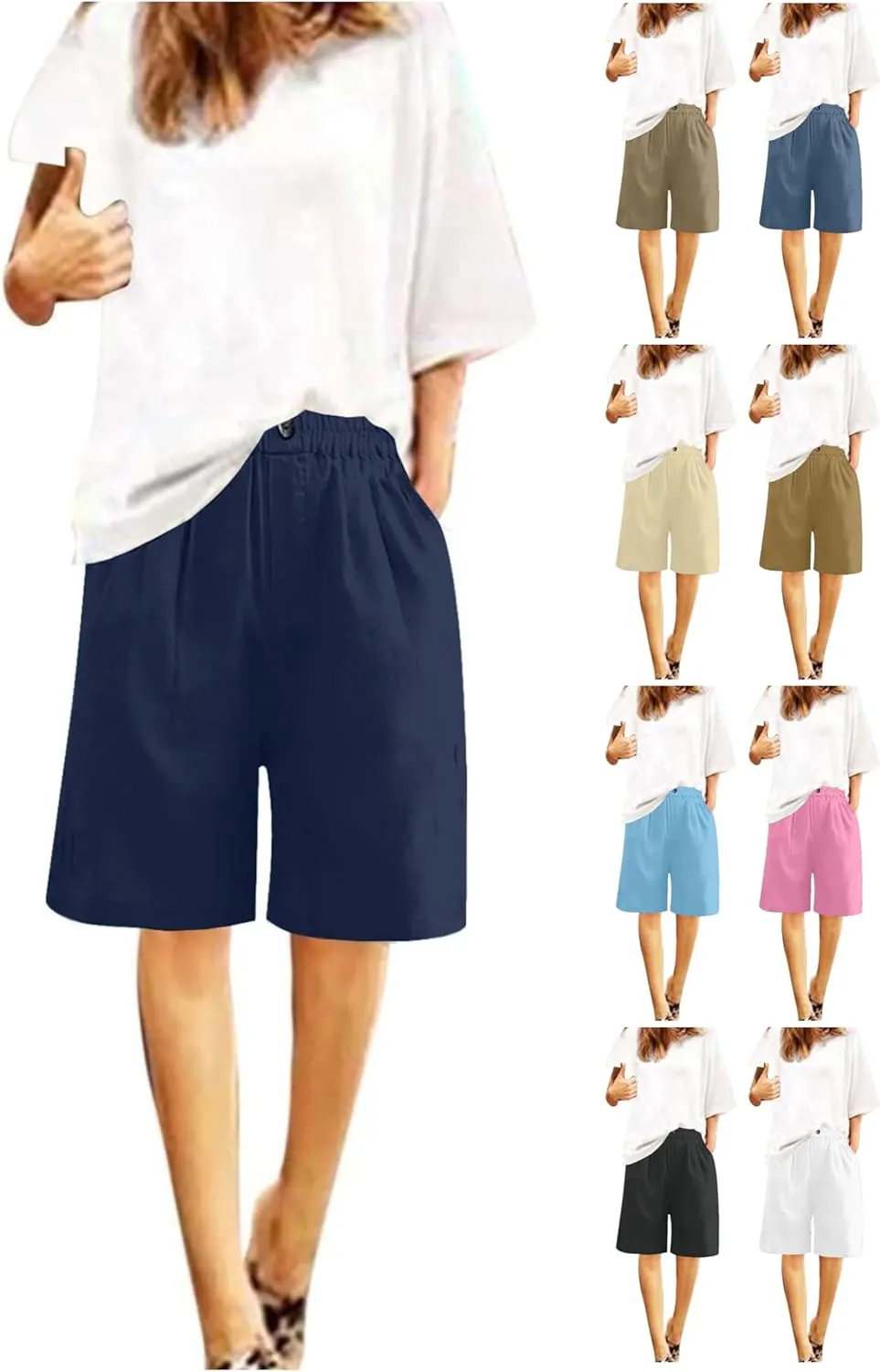 Linen Shorts for Women 2025 Summer Casual Wide Leg Pants Drawstring High Waist Bermuda Pants with Pockets Casual Beach Shorts