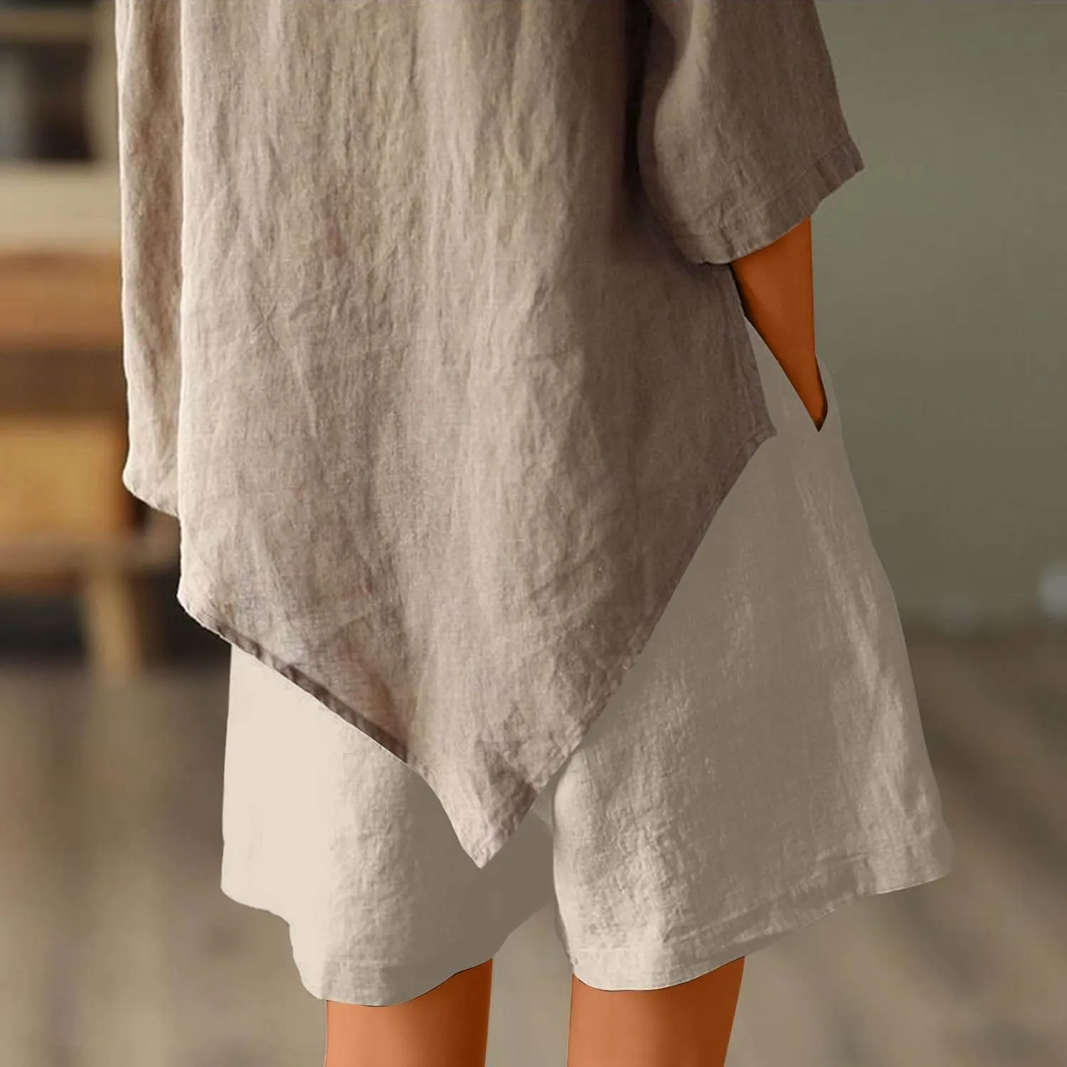 Linen Shorts for Women Casual Wide Leg Short Pants Summer Drawstring Beach Trouser High Waisted Lounge Pant
