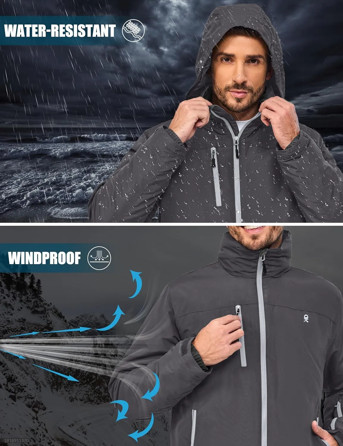 Little Donkey Andy Men's Lightweight Winter Jacket Hooded Windproof Warm Insulated Jacket for Ski Hiking
