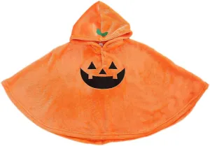 Little Kids Halloween Cloak, Pumpkin Hoodie Buttons Patchwork Loose Sweater Fleece Cloak Cape Outftis