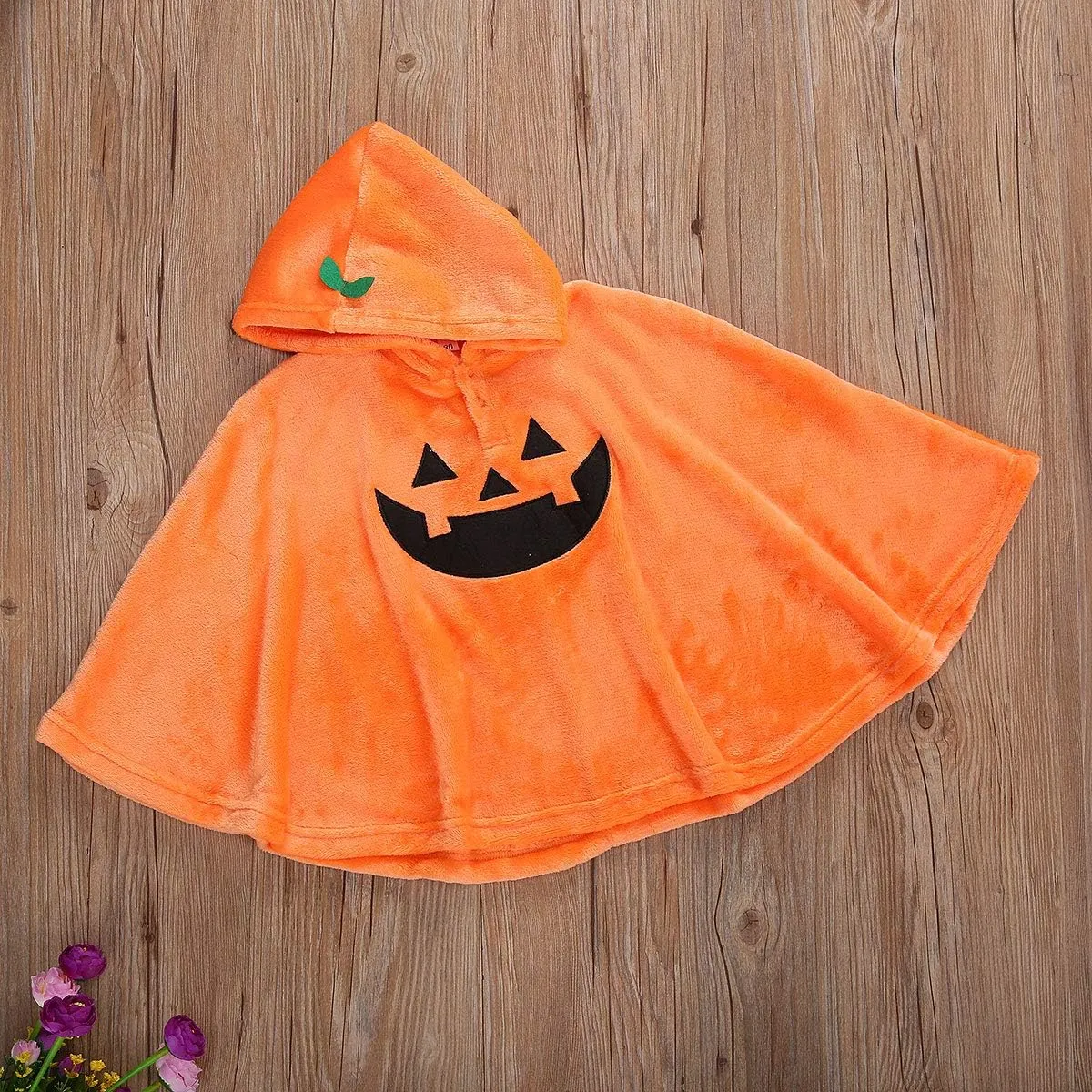 Little Kids Halloween Cloak, Pumpkin Hoodie Buttons Patchwork Loose Sweater Fleece Cloak Cape Outftis