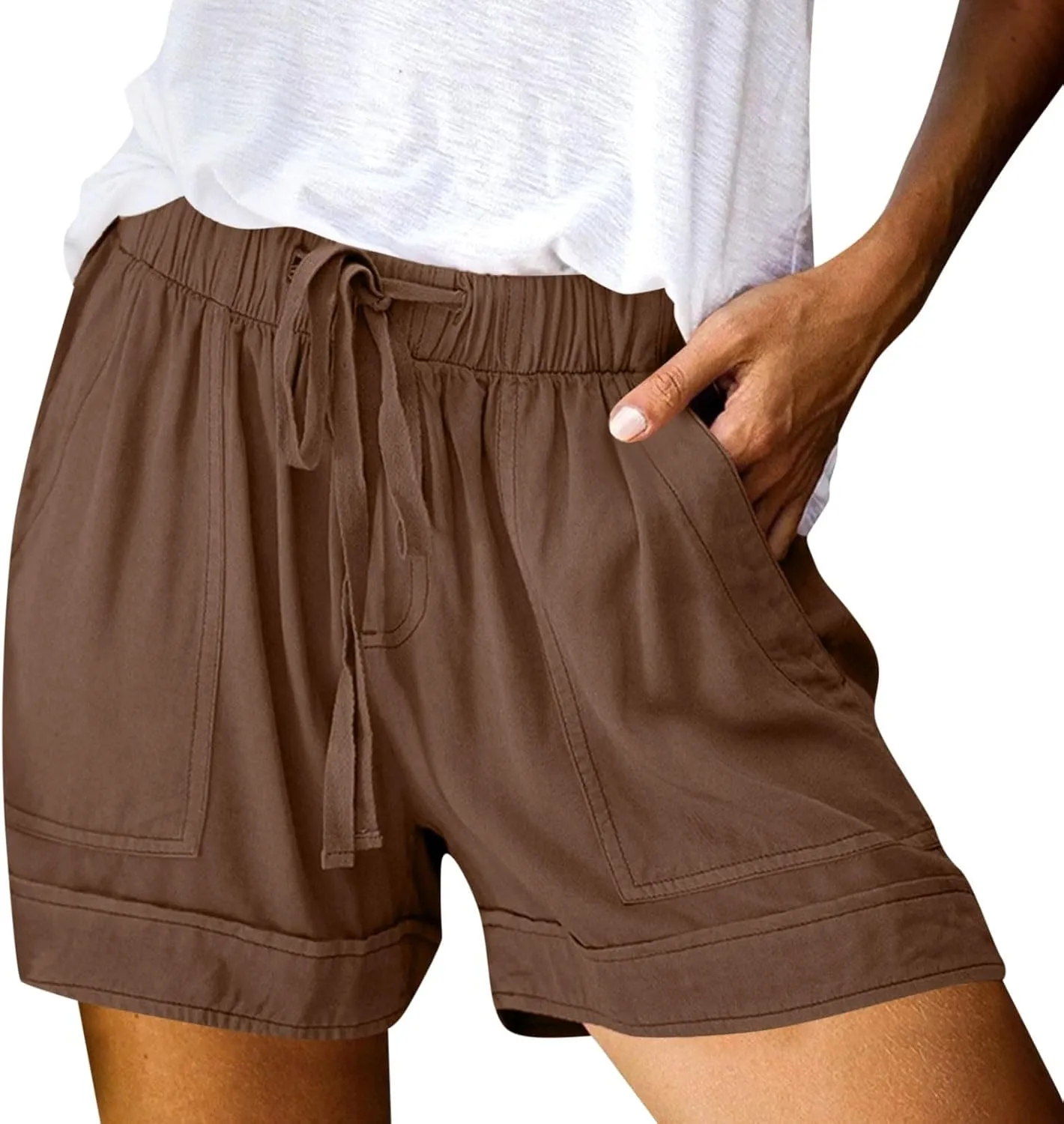 Lounge Shorts Women Casual Summer 2025 Trendy Lightweight Beach Linen Shorts with Pockets Elastic High Waisted Lounge Shorts