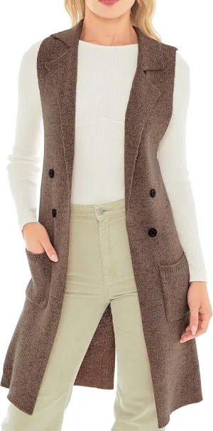 Love Tree Women's Sleeveless Long Sweater Vest Open Front Knit Cardigan Waistcoat